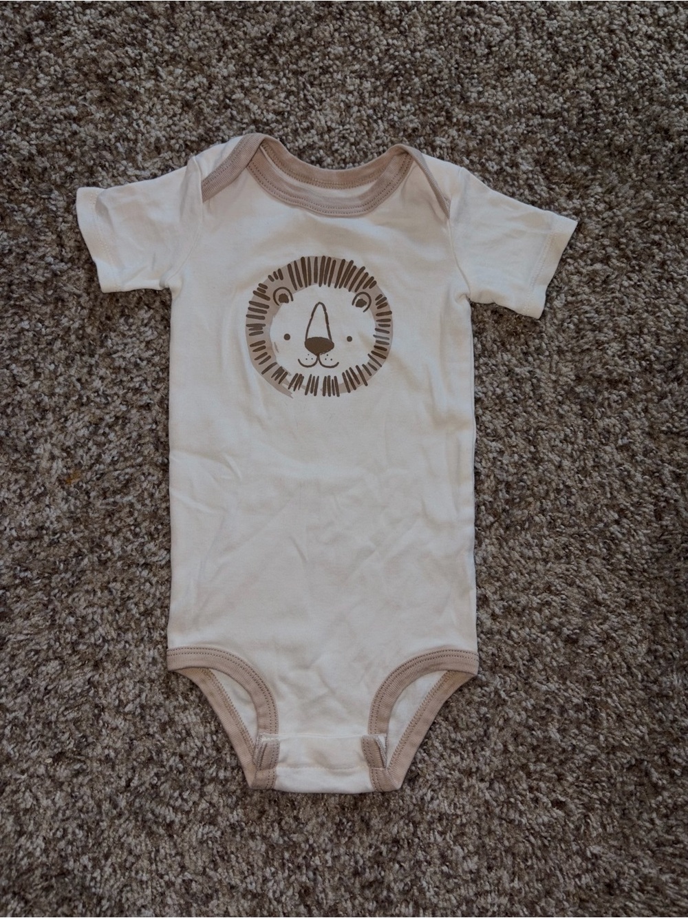 Cream Baby One-Piece Bodysuit with Brown Lion Graphic